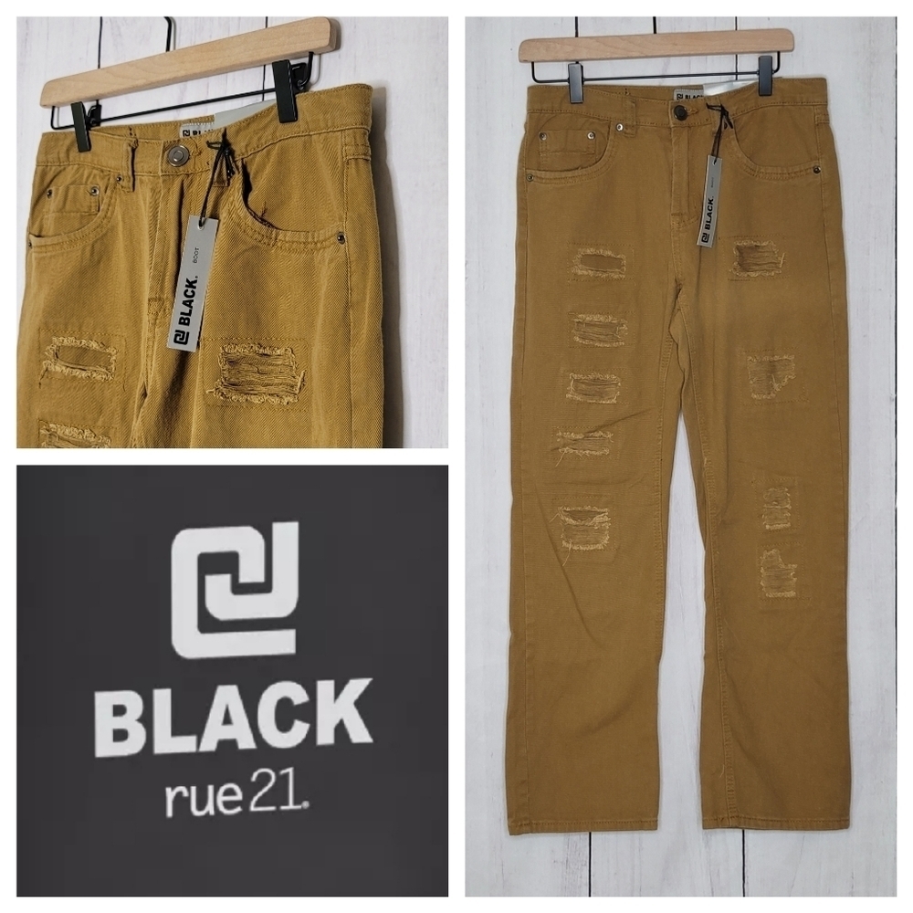 Rue21 Black Bootcut Distressed Jeans Men's 28W 30L Tan Brown